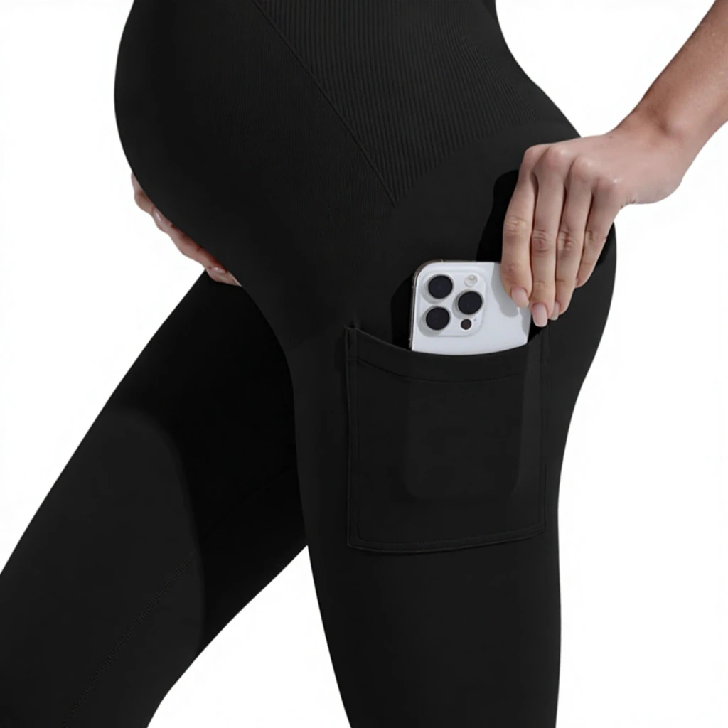 High Elastic Waist Scrunch Butt Maternity Pants Workout Athletic Wear Fitness Yoga Gym Plus Size Leggings Breathable Pocket