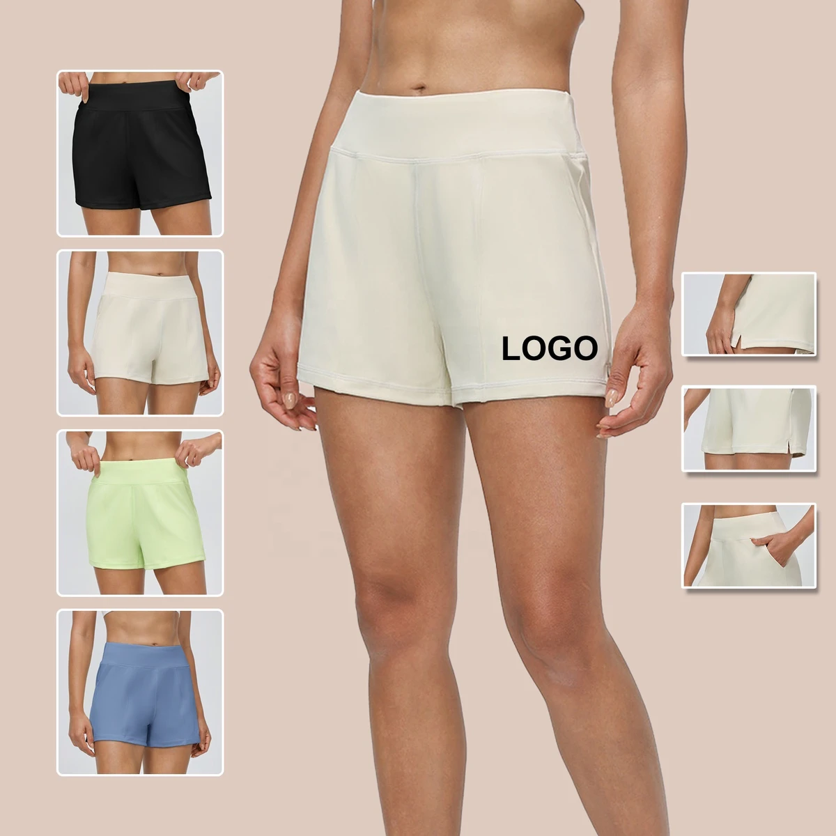 Wholesale Women Summer Casual Fitness Yoga Gym Shorts with Pockets High Waist Sports Running Pants