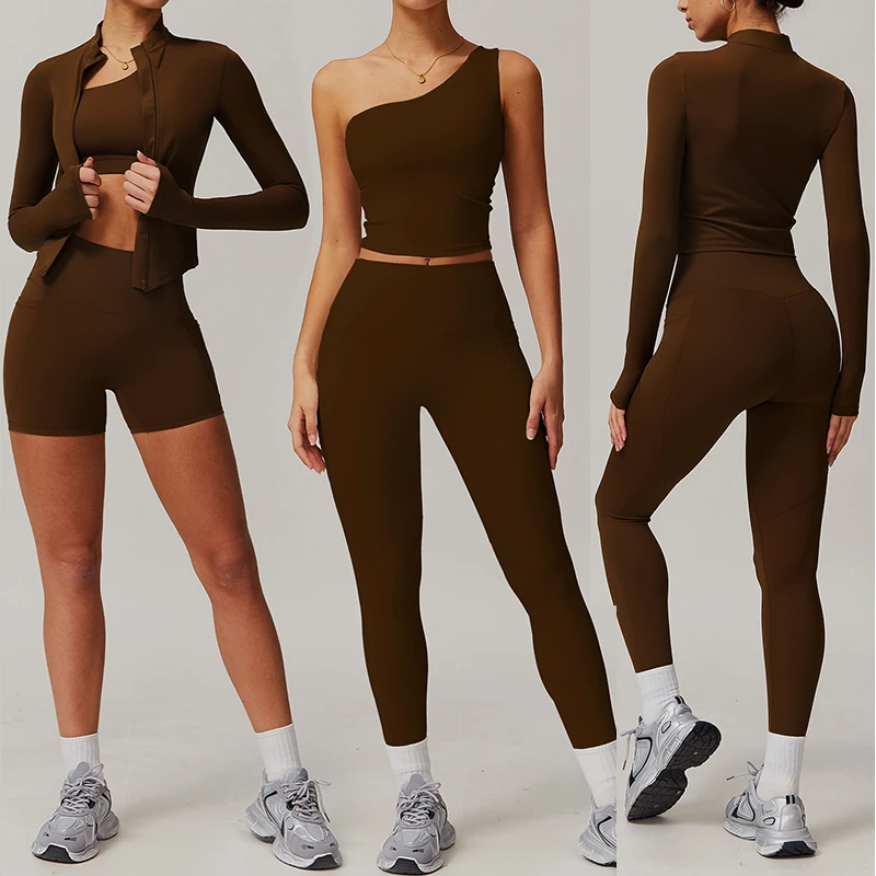Mixed Matching Women Yoga Winter Set 5 Pieces Naked Feeling Long Sleeve Jackets Yoga Set Pants Sets Fitness Yoga Wear for Women
