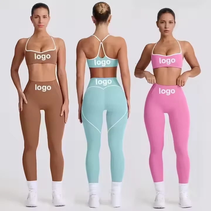 High Quality Women Yoga Sets Solid Leopard Pattern Active Stretch Spandex/Nylon Breathable Stylish High Waist two-piece set