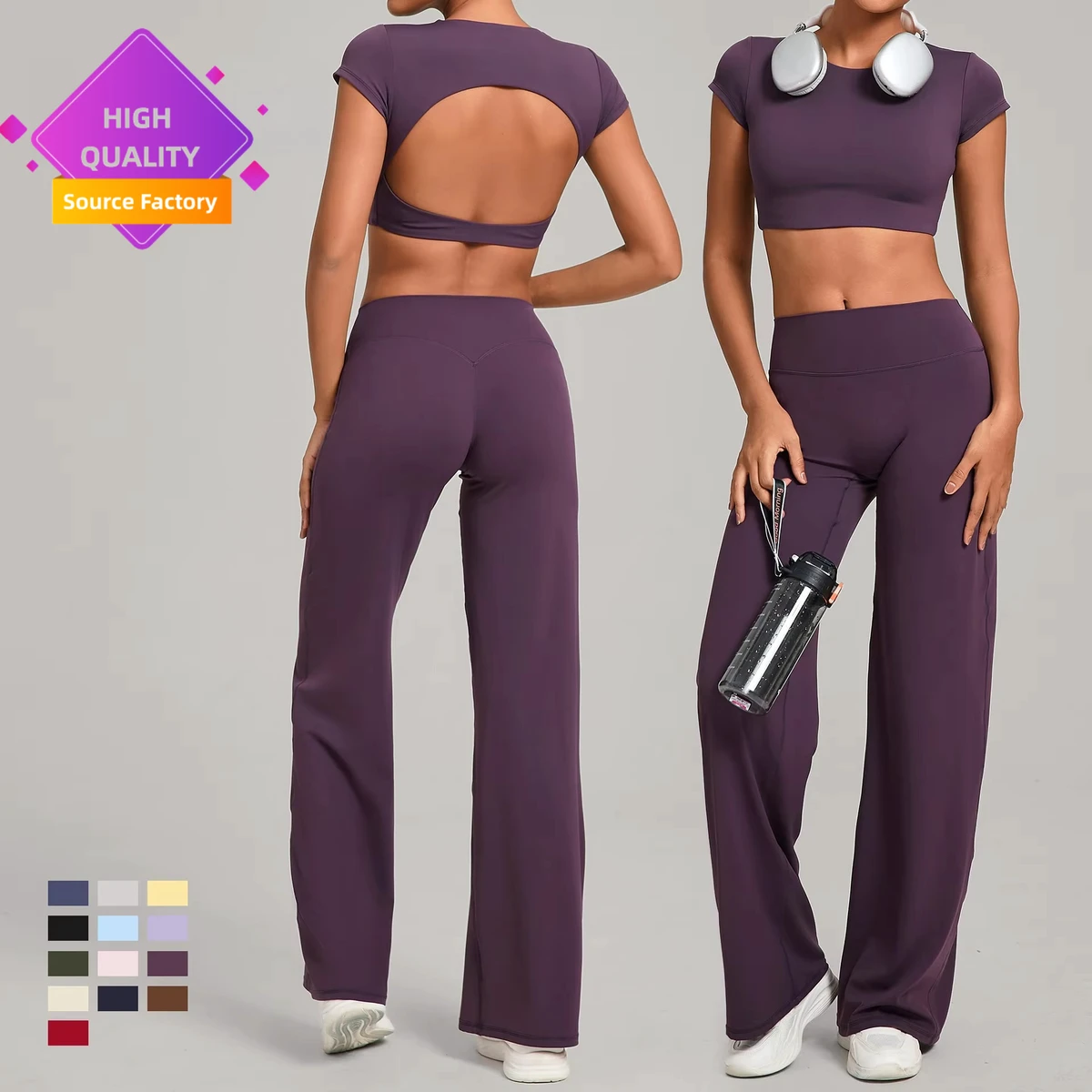 LVD489 Women's Yoga Suit Set Tight Fitting Backless Yoga Quick Drying Straight Leg Pants Sports Fitness Running Two-piece Set