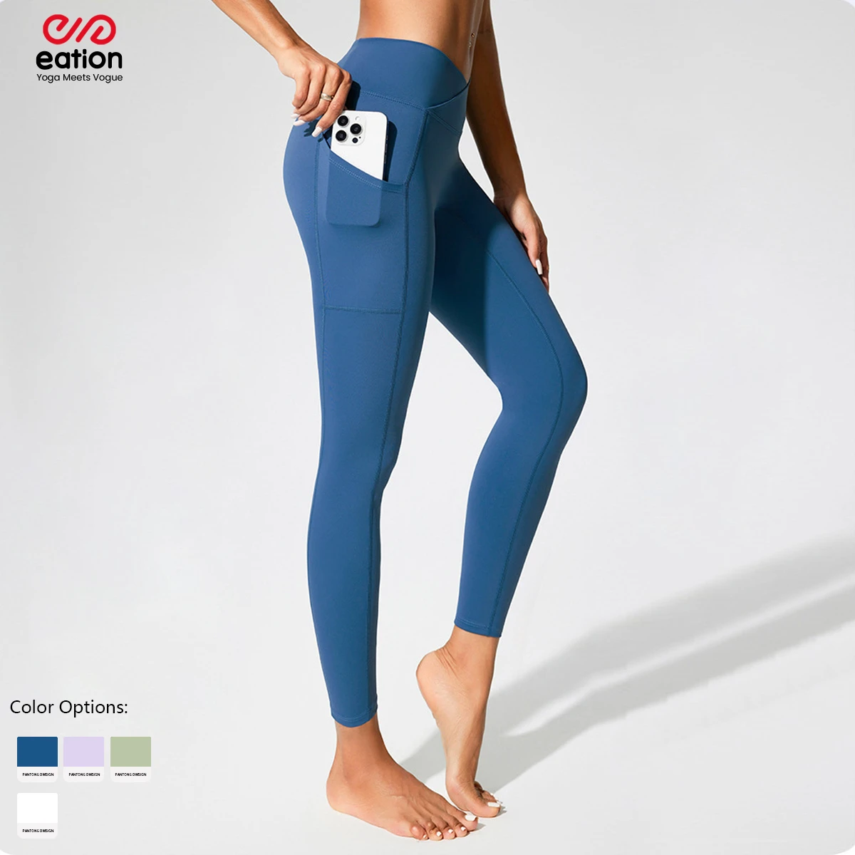 High Waisted Yoga Pants With Side Pockets Cross V Waist Leggings Tummy Control Squat Proof 4 Way Stretch Quick Dry Activewear