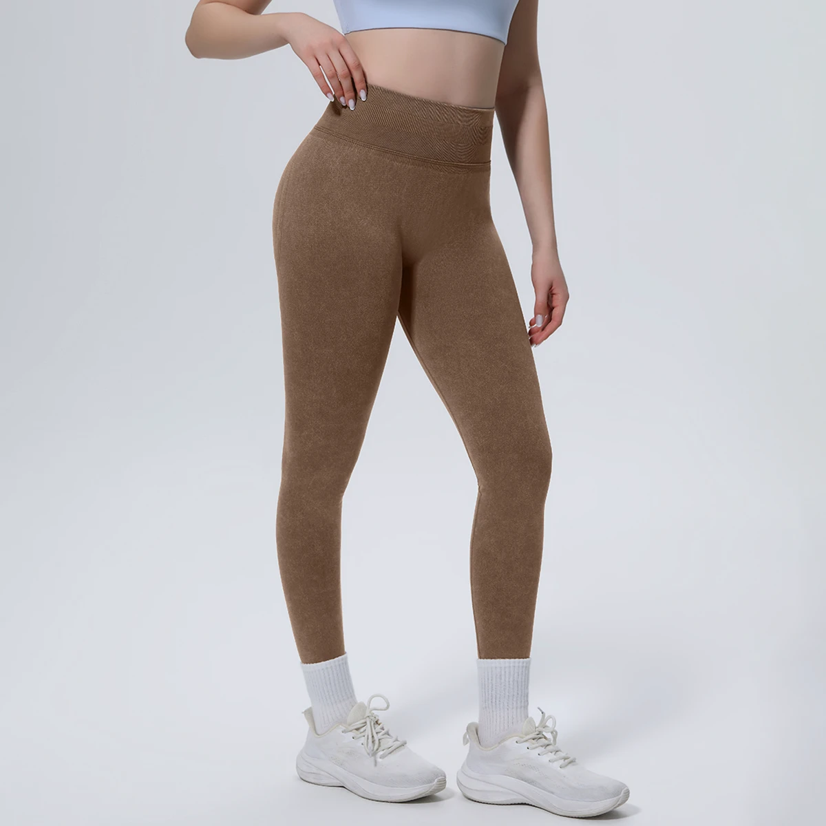 High Waist Seamed Breathable Solid Yoga Shorts Women Sand Washed Butt Lifting Four-Way Stretch Tight Fit Plus Size Workout