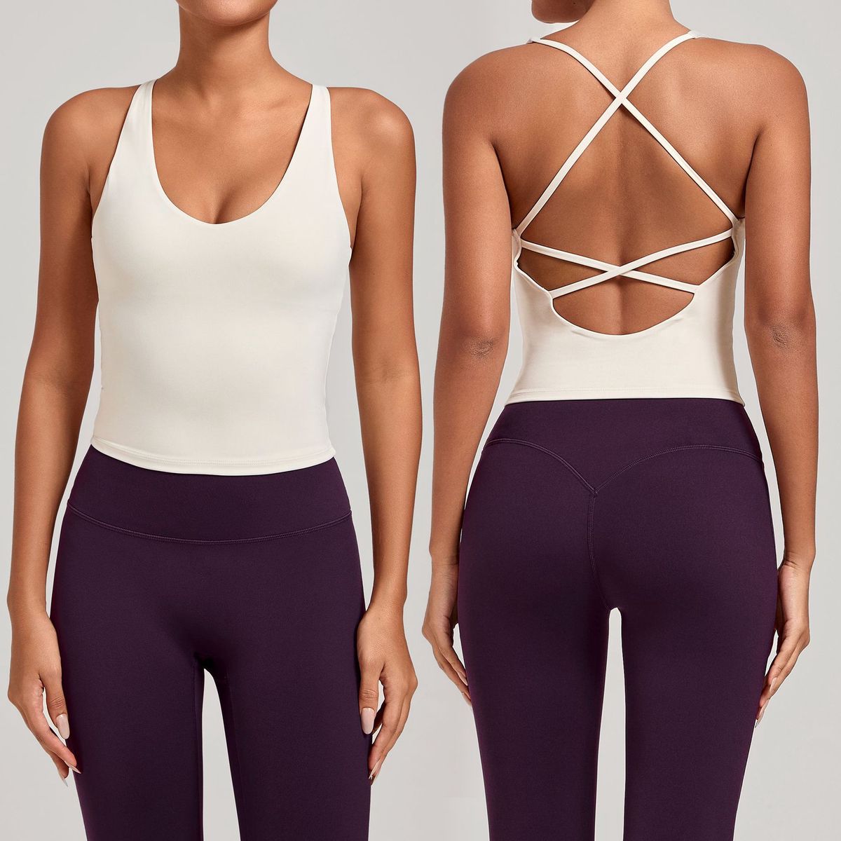Custom Breathable Lightweight Seamless Cross Back Yoga Vest Quick Drying Fitness Wear Nylon Spandex Running Sports Top for Women