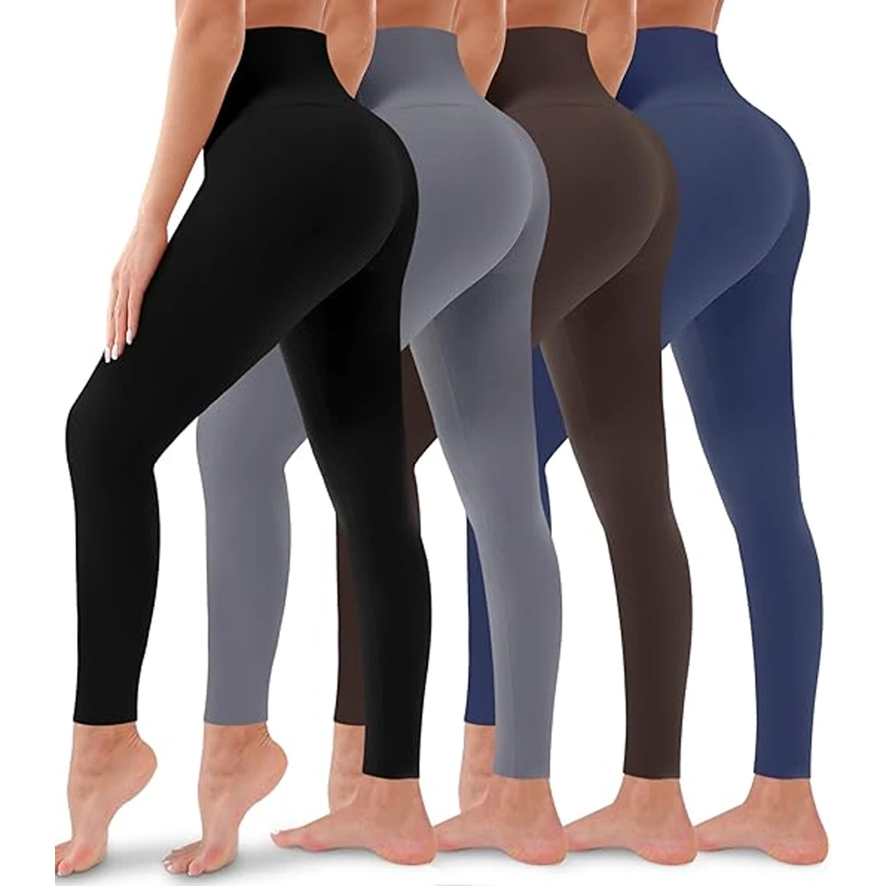 Women's High Waist Full Length Leggings Solid Color Stretch Knitted Yoga Workout Wear All Seasons Push Up Style