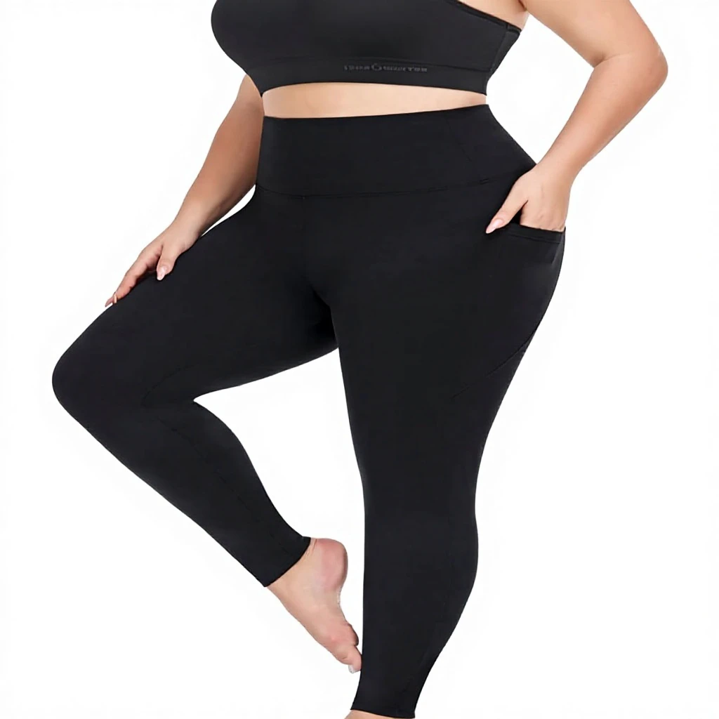 Plus Size Solid Ankle-Length Yoga Pants Women Summer Pockets-Stretchy XL-5XL Tummy Control High Waist Workout 120g