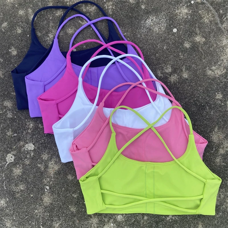 Solid Color Cross Hollow Gym Yoga Underwear Top Shockproof With Chest Pad Women Fitness Sports Bra