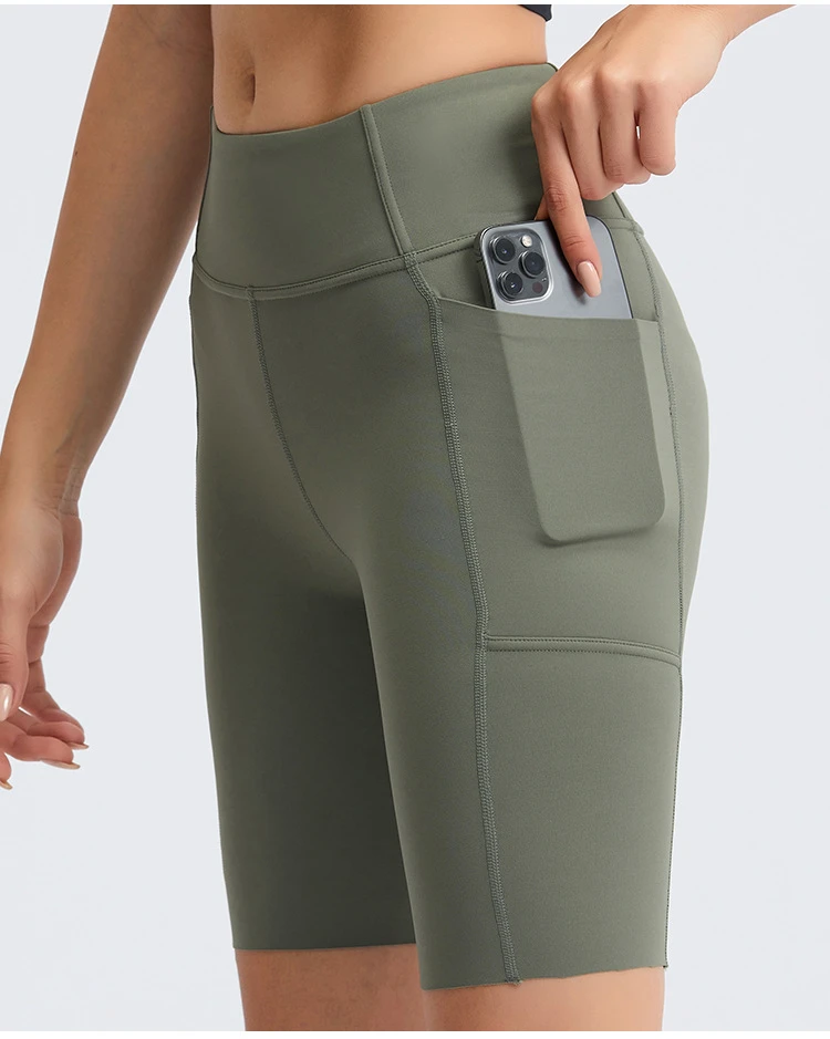 Women Workout Compression Tights High Impact Tummy Control Pants Gym Fitness Athletic Yoga Sports Shorts With Side Pockets