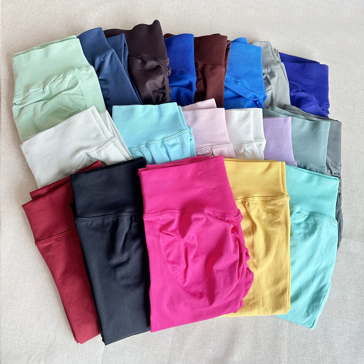 Cross-Border Hot 9-Section Fitness Yoga Pants with Seamless Hip Three-Section Waist Same-Style Solid Pattern