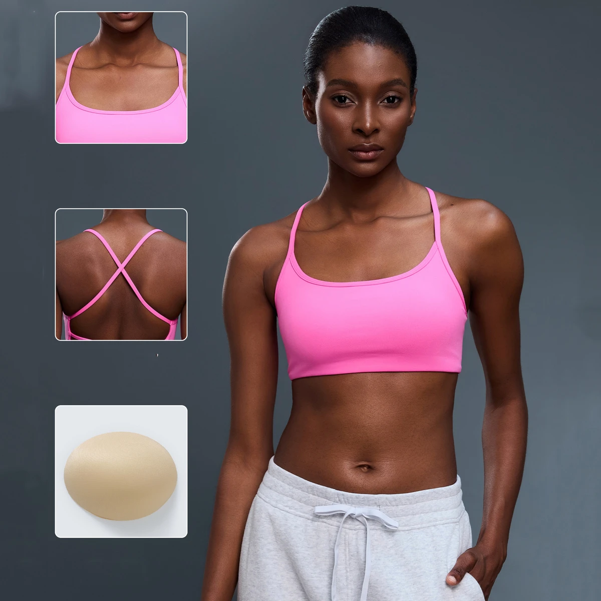 Cross Back Removable padded In Stock Nylon Running Gym Sports Bra for Women low MOQ