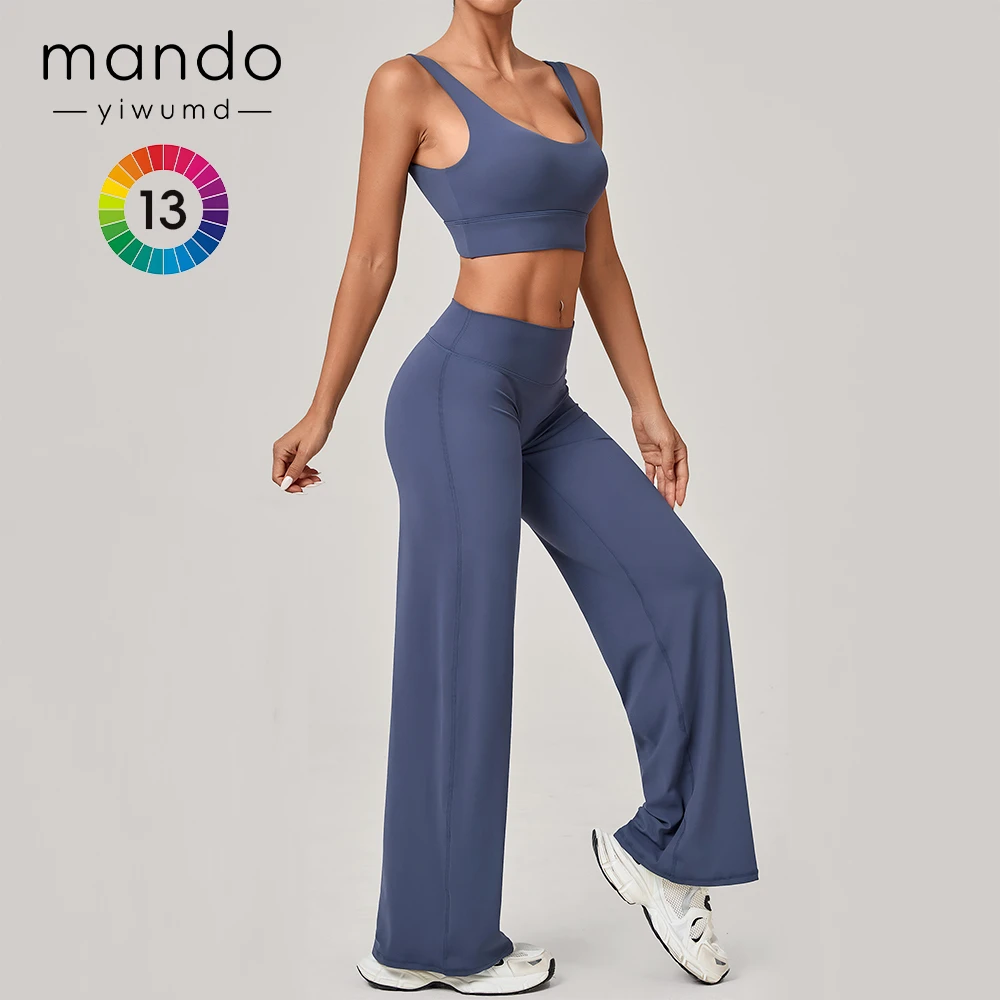 Women's 2-Piece Gym Set Backless Sports Bra & High Waist Straight Leg Pants Set High-impact Sportswear