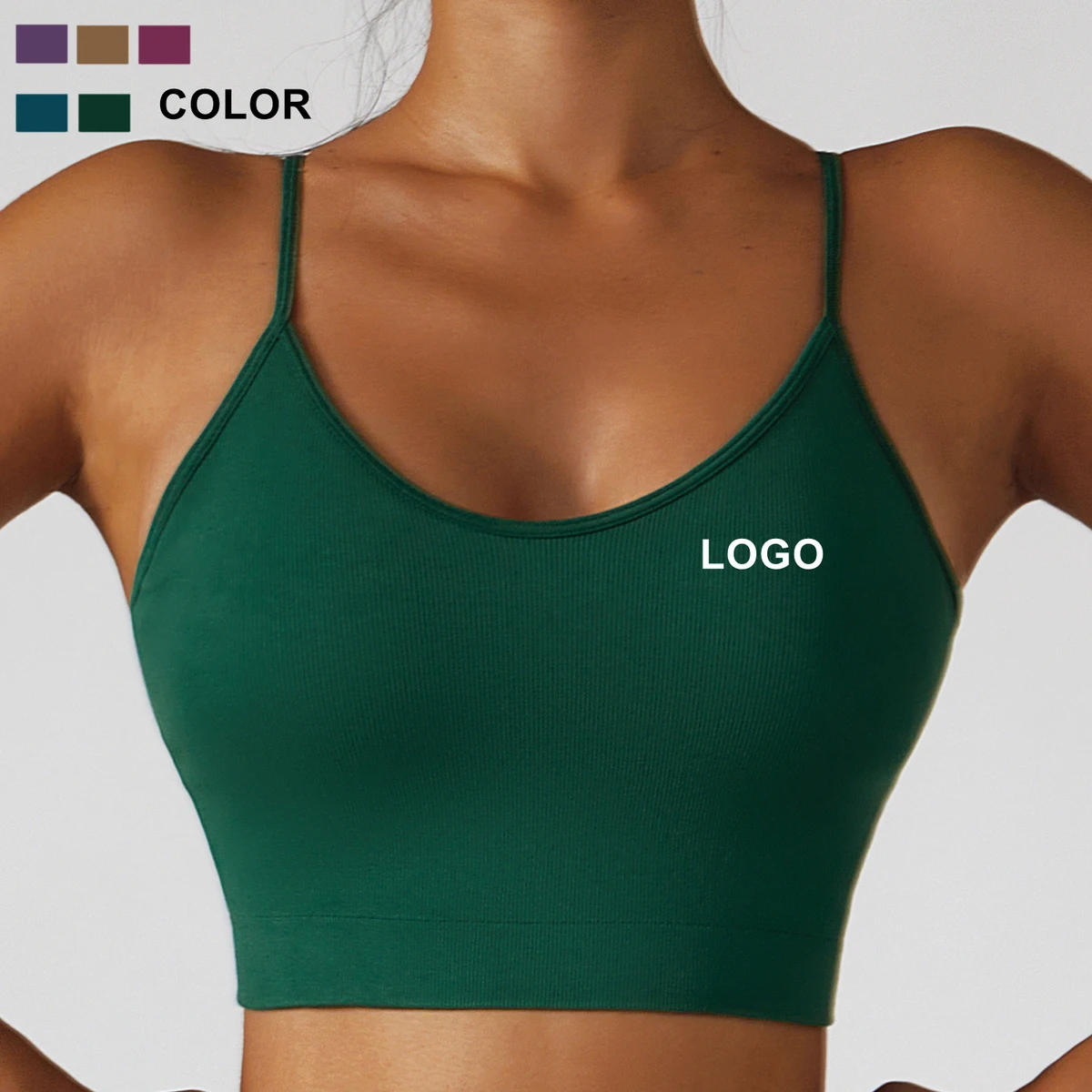 New Solid Color Gym Athletic Fitness Breathable Thin Strap Open Back Seamless Women Sports Bra