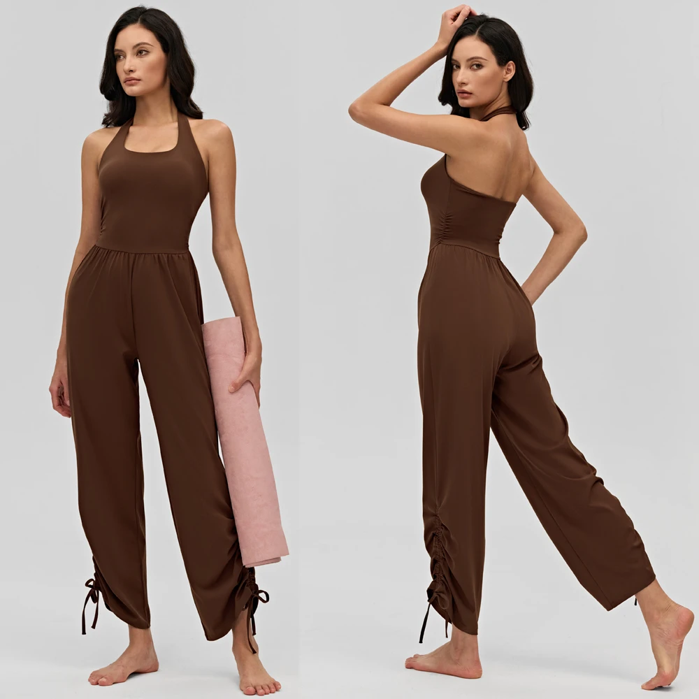 High Elastic Naked Feeling Halter Neck Yoga Jumpsuit Fitness Exercise Jumpsuit Workout Sets Yoga Bodysuit