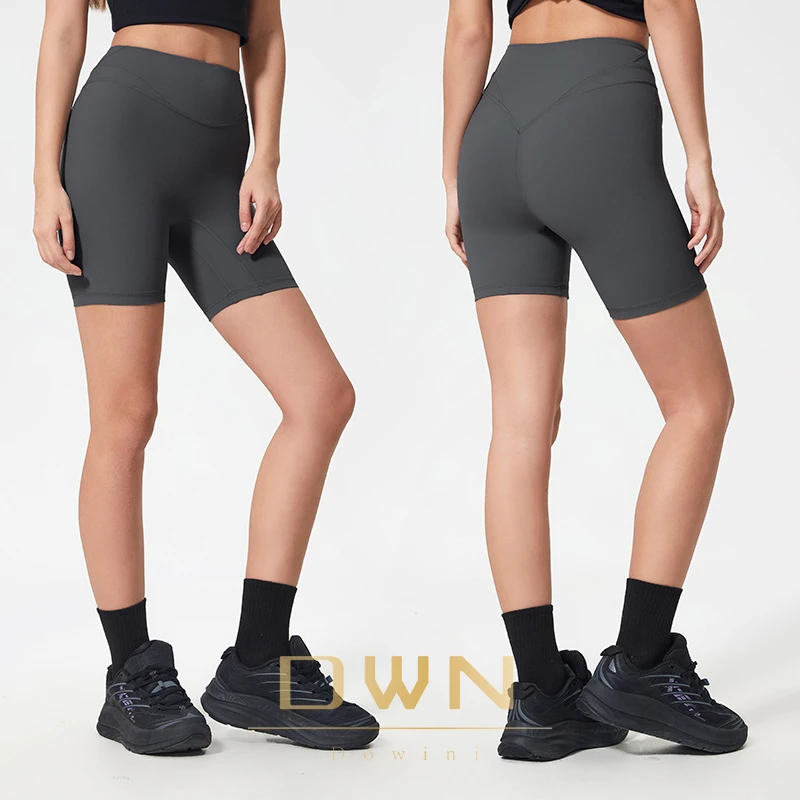 Women's High-Waisted Peach Hip Tight Yoga Shorts Solid Pattern Summer Outdoor Running and Fitness Three-Quarter Sports Pants