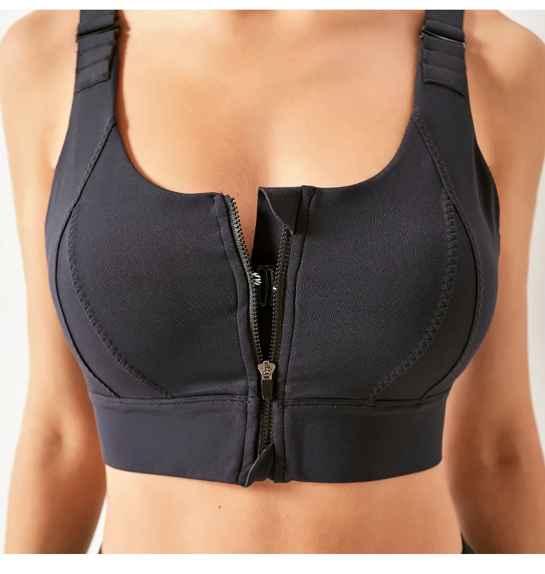 Custom New Arrival Women Plus Size Zipper Adjustable Shoulder Straps Cross Back Gym Fitness Sport Top Yoga Sport Bra