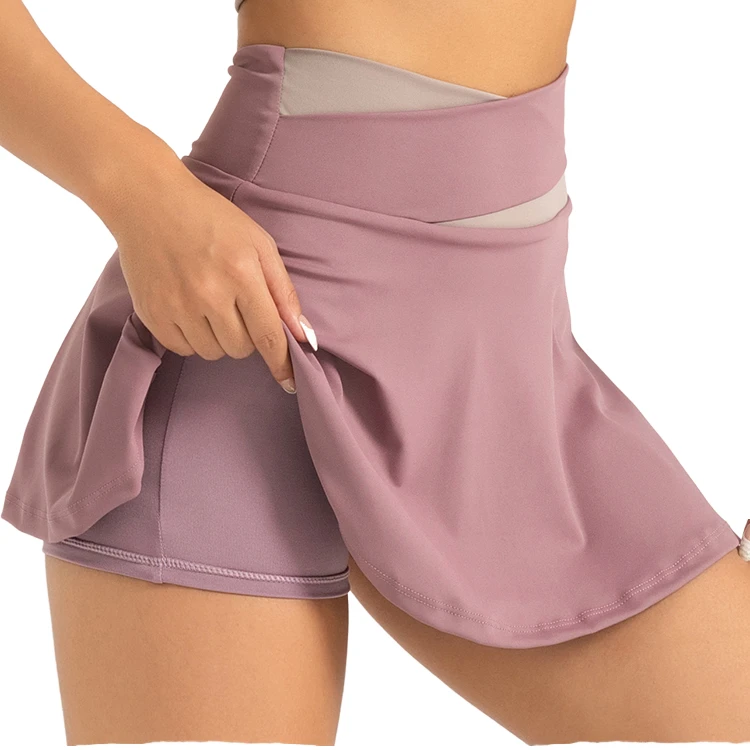 Women's High-Waisted Sports Yoga Shorts XL Size Nude Anti-Shine Sports Skirt Pants Elastic Waist Solid Color Block Gym Shorts