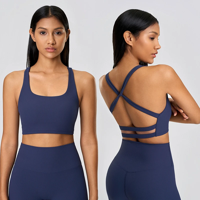 Shock-Absorbing Fitness Yoga Bra with Hollow Cross Back Beauty Gathering Sports Bra Women's High-Strength Sports Bra Custom LOGO