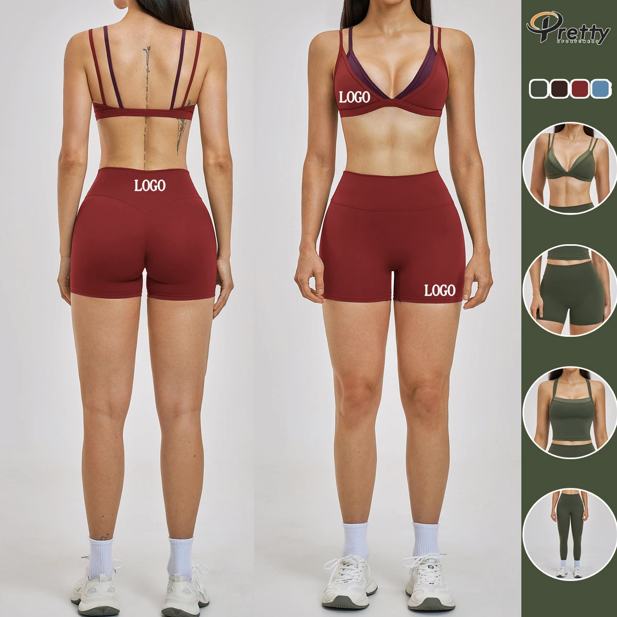 Custom Logo 6pcs Women's Gym Yoga Wear Nude Yoga Ensemble Sports Bra with Reversible Waistband High-Waisted Yoga Pants