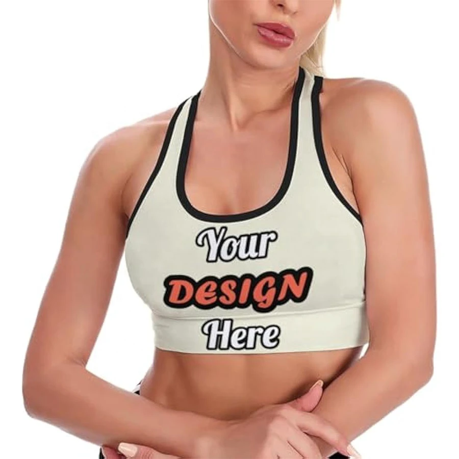 Customized Women's Workout Yoga Wireless Sports Bra Plus Size Washed Technique With Photo Text