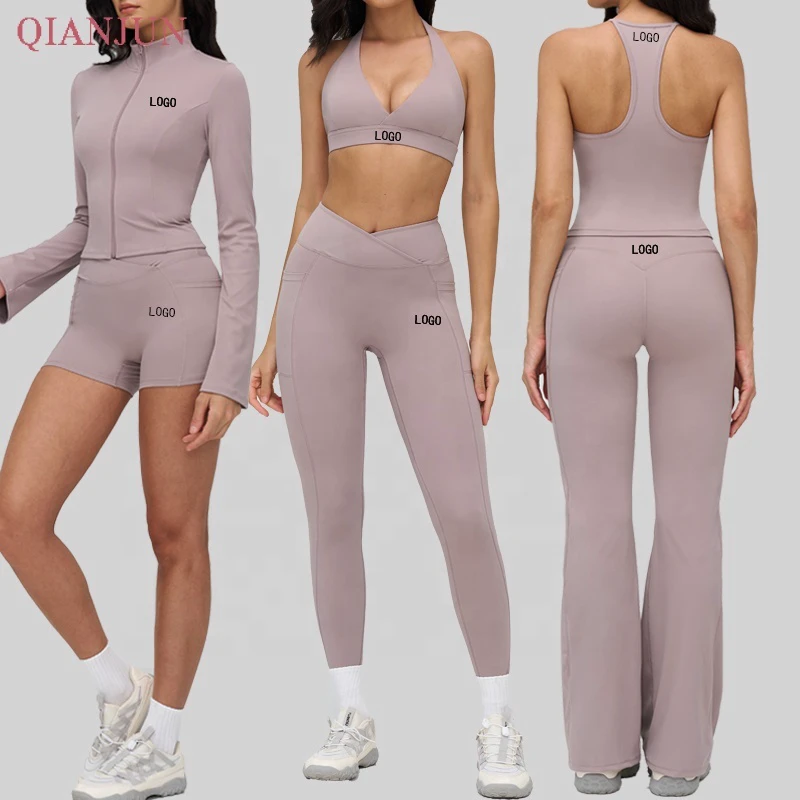 2025 Quick Drying Breathable Yoga 6-Piece Fitness Gym Wear Yoga Bra High Waist Leggings Yoga Sets for Women