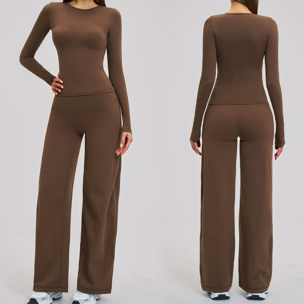 Custom Women's Sets Yoga Suit 2-Piece Set Breathable Four-Way Stretch Long Sleeve Turn-down Collar Crop Top High Waist Gym Sets