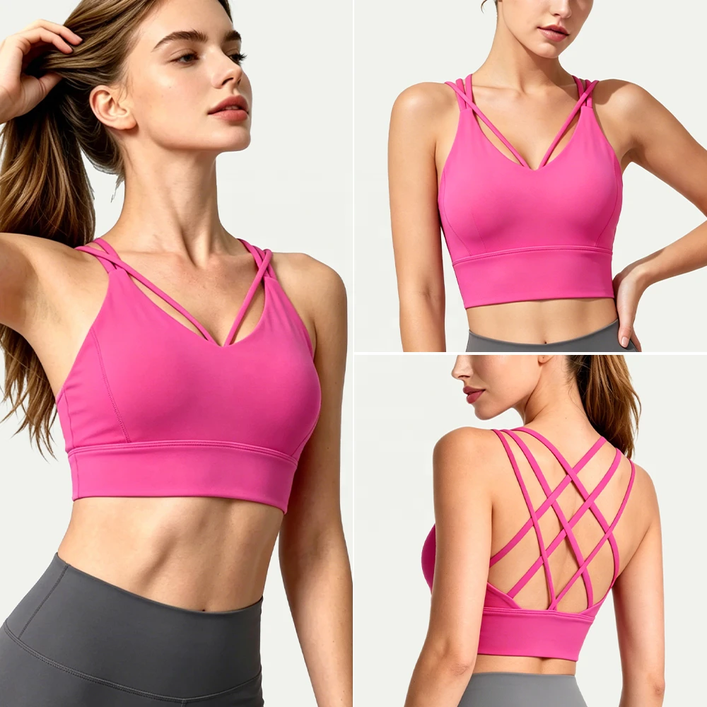 Custom Logo Crisscross Yoga Bra with Wide Underband 4-way Stretch Sports Top Gym Yogawear Fitness Apparel Low Moq