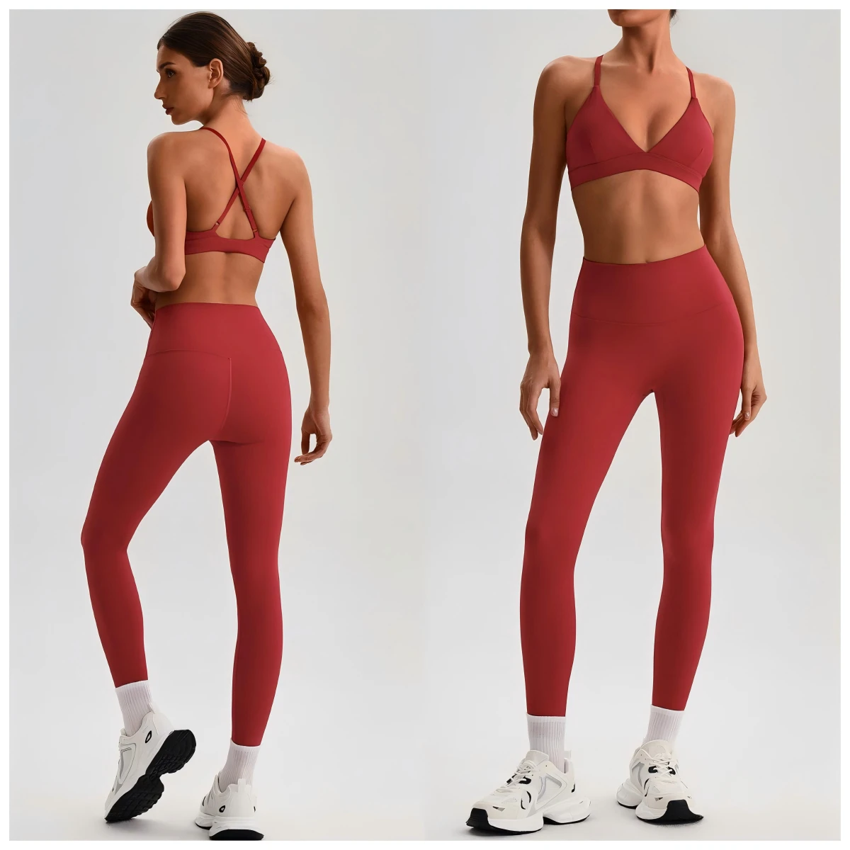 European American Cross-border Solid Breathable Double-sided Sanding Cross-back Yoga Suit 2-Piece Set Sports