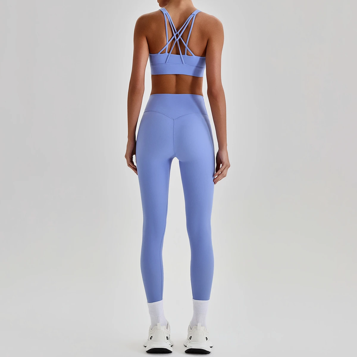 Women 2 Piece Yoga Outfit Criss Cross Back Sports Bra High Waist Butt Lifting Leggings Gym Workout Fitness Activewear Set