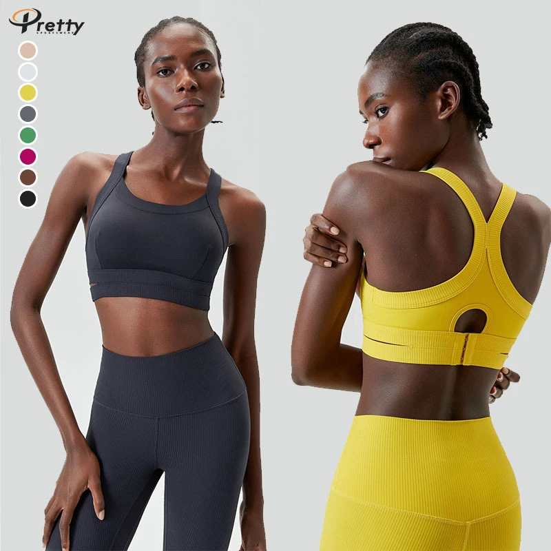 High-Intensity I-Back Plus Size Sports Bra for Women, Double Layer Hollow Out Bottom, Adjustable Yoga Fitness Bra