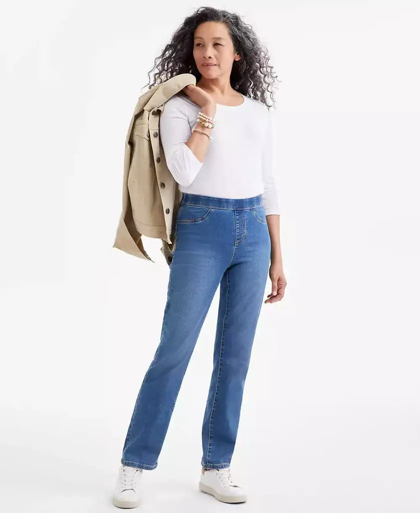 Style & Co Women's Mid Rise Straight Jeans Full Length Medium Wash 100% Cotton Casual Denim Pants Spring Wear
