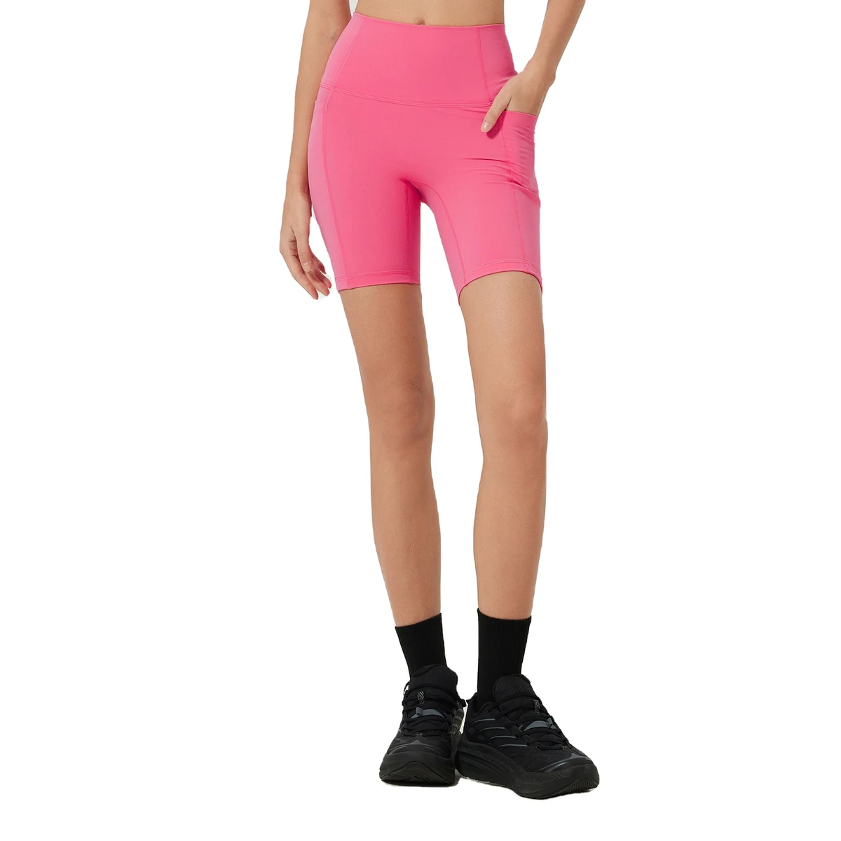 Custom Logo Women's High Waist Yoga Shorts With Side Pockets Tummy Control Running Gym Workout Biker Shorts for Women