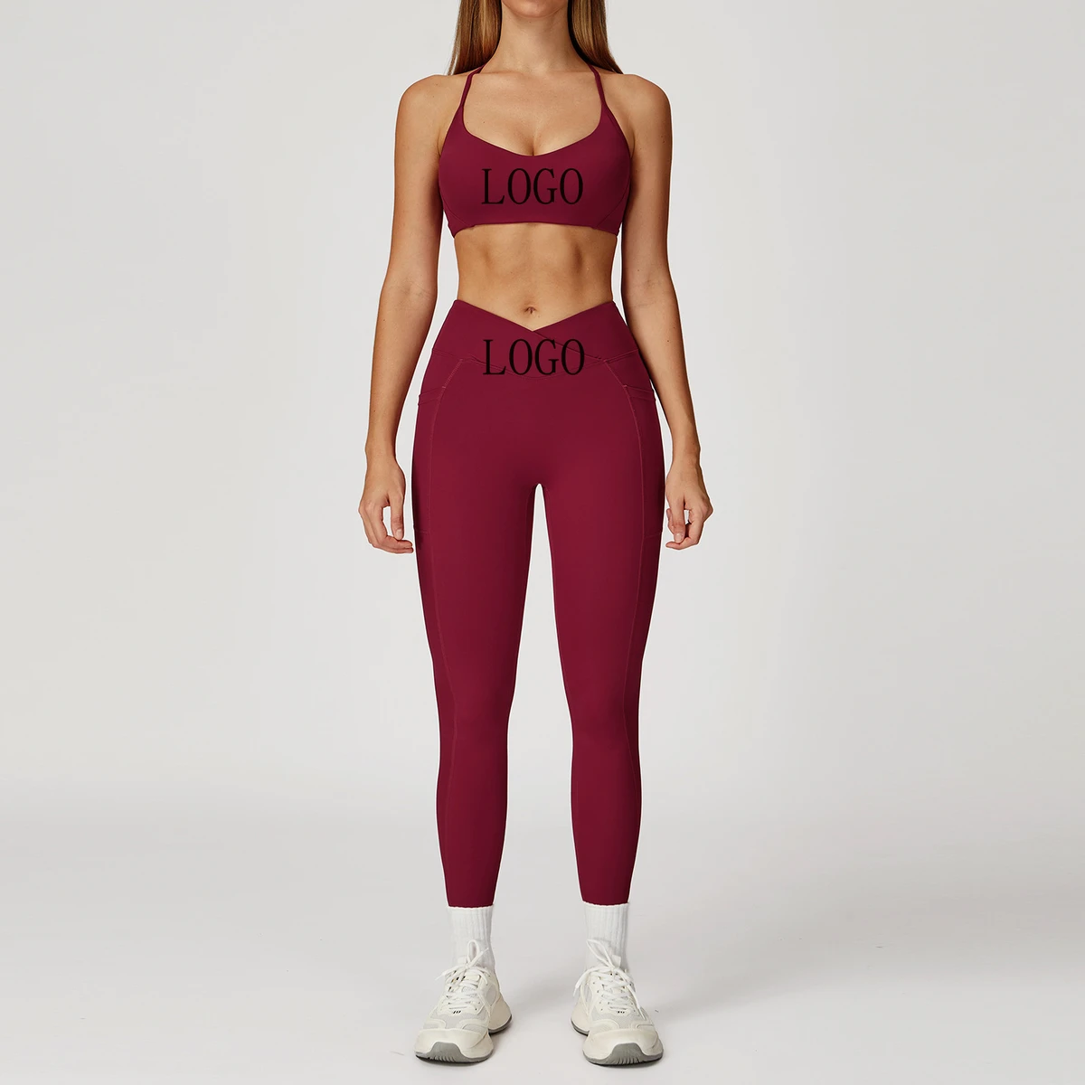 Yoga Set Bra Pants Women's Leggings High Waist Elasticity Quick Drying Running Sports Fitness Tight Nude Soft Eco-Friendly Solid