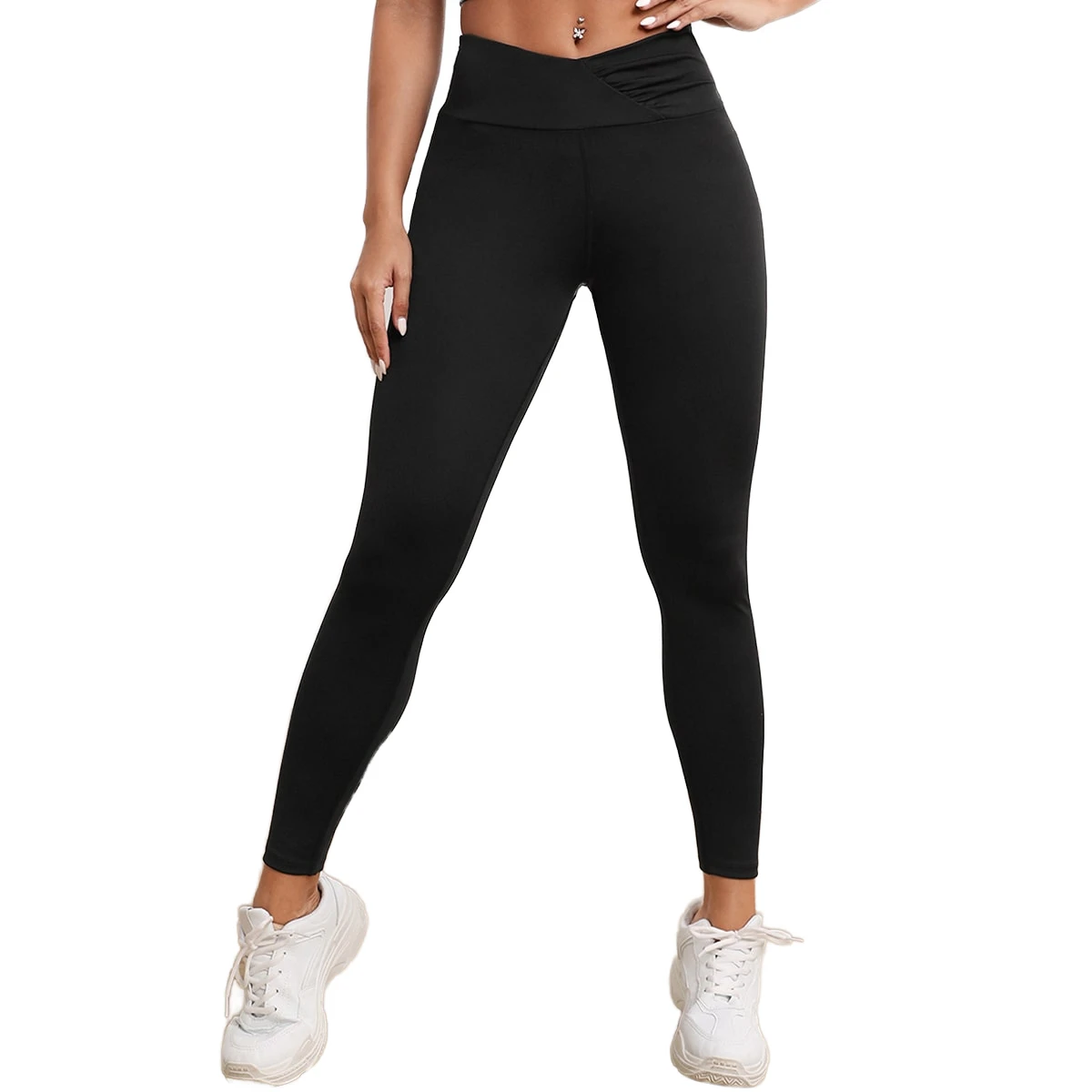 Custom logo Women's High-waisted Cropped Yoga Pants, Sweat-wicking, Breathable, Stretchy Sports Leggings, Solid Color, Pattern