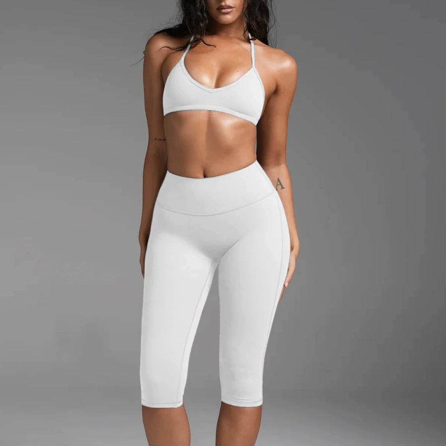 GHY6839 Breathable Women's High-Waisted Cropped Yoga Leggings with Crisscross Straps and High Support for Activewear