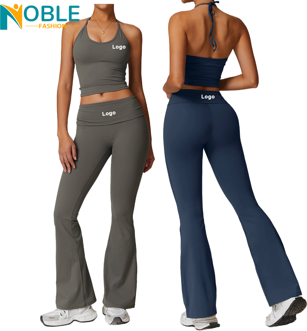 Hanging Neck Tight Beauty Back Yoga Suit Quick-drying Flip Fold High Waist Leisure Hundred Fitness Flared Pants Set