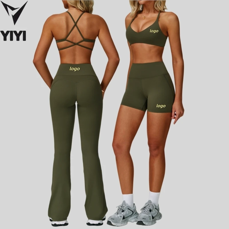Wholesale Hot Sale Women Backless Sport Wear Two Pieces Clothes Sets Gym Yoga Jogging Workout Fitness Wear Outfits Custom logo