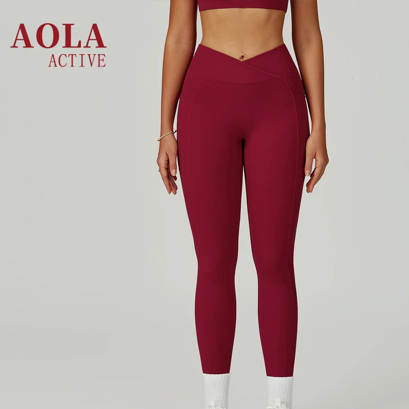 2026 AOLA Custom Women's Waist Yoga Leggings High Waisted Tummy Control Gym Leggings with Side Pockets