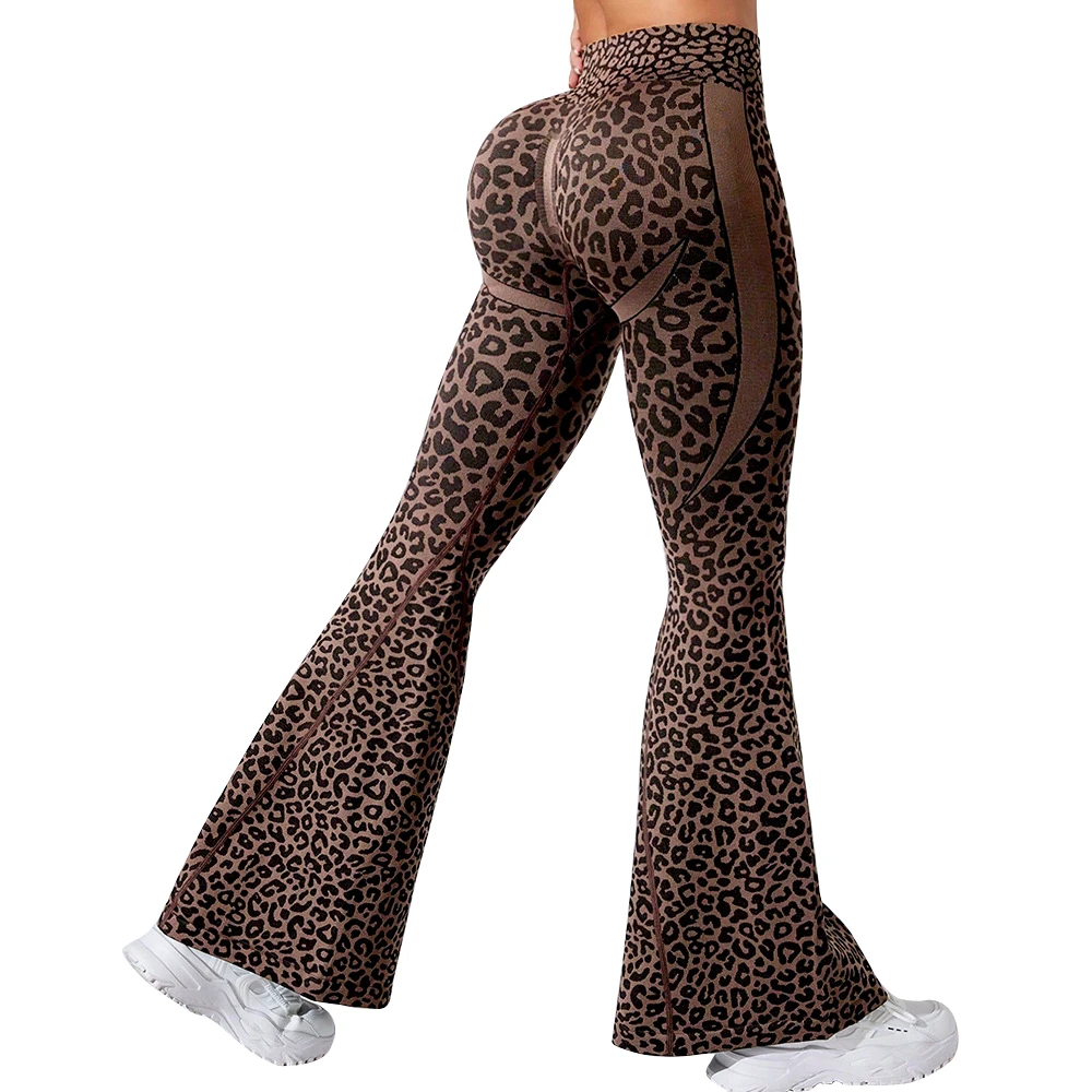 Women's High Waist Bell Bottom Yoga Pants XL Leopard Print Leggings With Tummy Control For Autumn Winter Fitness Custom Design