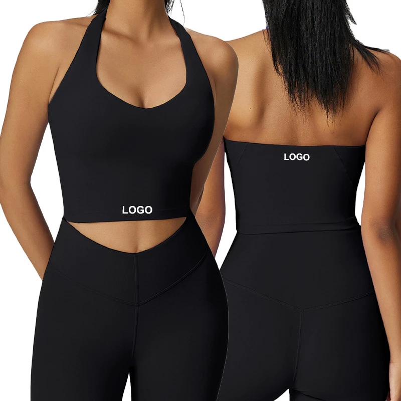 ADWX1618 Women's Summer U Neck Halter Vest Detachable Chest Pad Fitness Bra Breathable Yoga Sports Vest Fitness Top Gym Wear