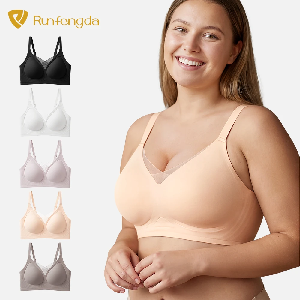 Wholesale Elegant Mesh V Neck Jelly Bralette Soft Support Full Coverage Wireless Seamless Bra for Women Girls Daily Sports Gym