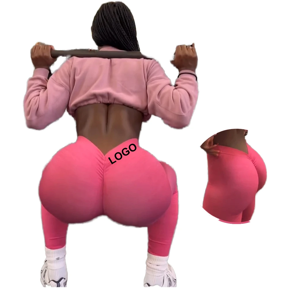 V-Back Scrunch Butt Yoga Leggings, High Waisted Tummy Control,Bright Blue, 4 Way Stretch, Squat Proof Gym Pants For Women