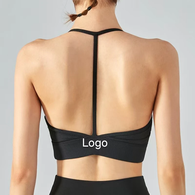 A15 Women's Neck-Hugging Sports Bra Summer Fitness Top with Built-In Padding Yoga Vest Back-Friendly Design