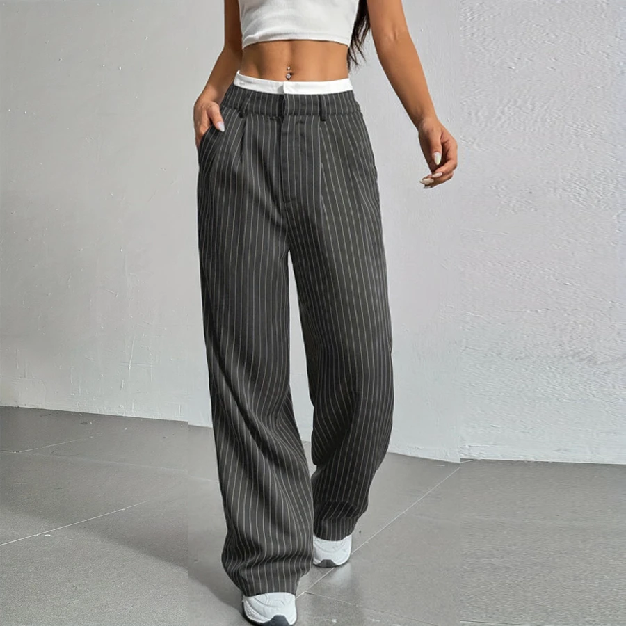 Women's Wide Leg Slacks Pants Trousers Striped Outdoor Comfortable Pants Straight Trousers