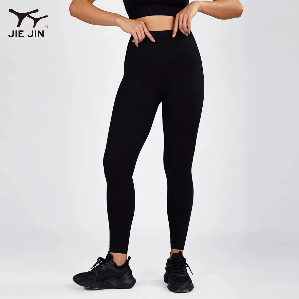 JIEJIN Custom High Waist Yoga Leggings Four-way Stretch Elastic Waist Full Length Straight Leg Yoga Pants