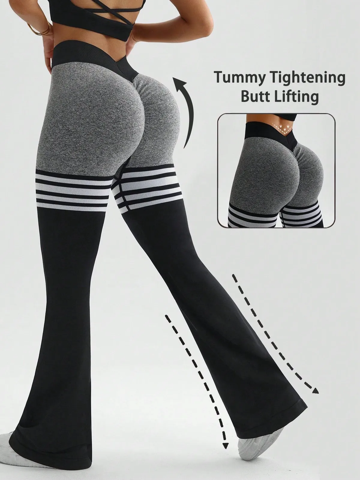 Women's High Waist Yoga Pants for Tummy Control Full Length Color Blocking Peach Seamless for Wrinkle-Resistant