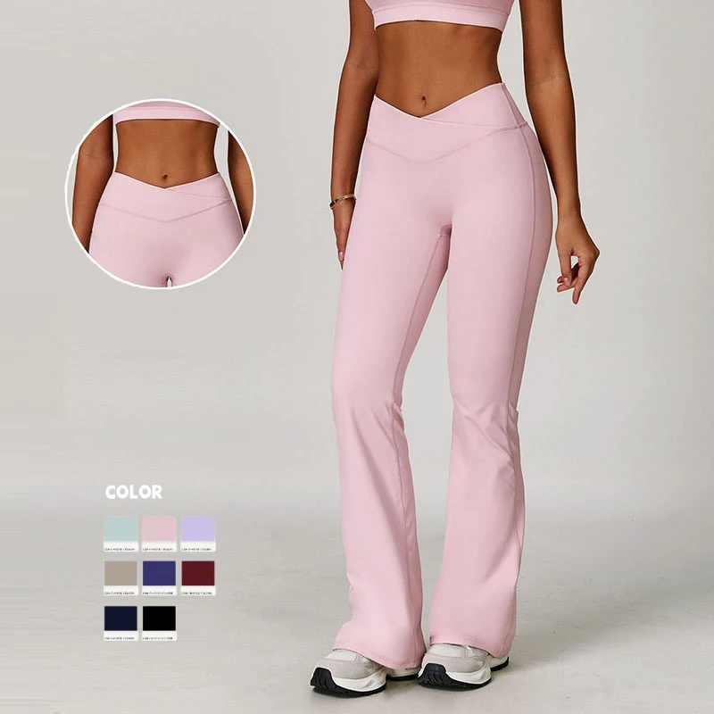 Custom High Waist Women Running Fitness Workout Tummy Control Flare Leggings Soft Nude Feeling Butt Lifting Flare Yoga Pants