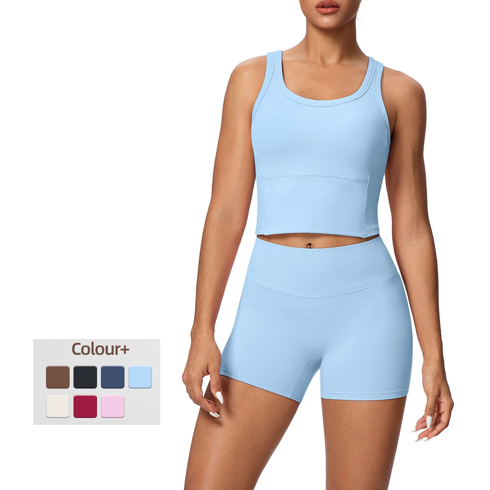 Women 2 Piece Yoga Set High Waist Shorts Racerback Crop Top Buttery-Soft High-Stretch Breathable Moisture Wicking Activewear