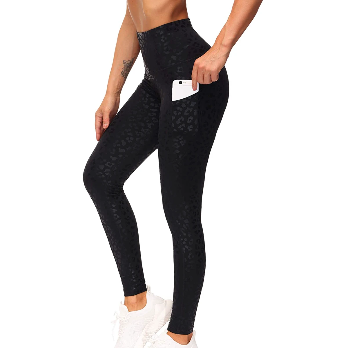 Custom Spandex/Cotton Yoga Leggings High Waist Tummy Control Side Pockets Short Leggings Regular Fit Quick Dry Breathable