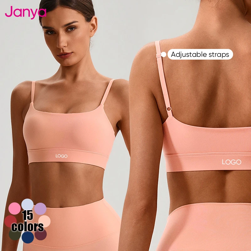 Janya Custom Logo Front Breathable Gym Fitness Crop Top Yoga Bras Adjustable Straps Sports Bra with Removable Padded Cups Women