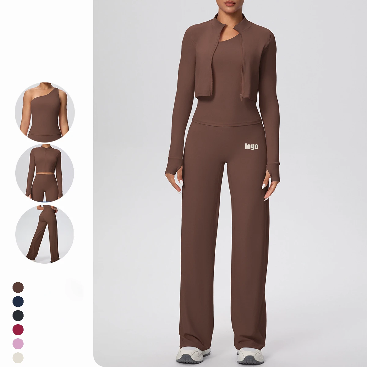 2026 3 Piece Yoga Set Brushed Sports Bra Zipper One Shoulder Jacket Yoga Flare Pants Yoga Set